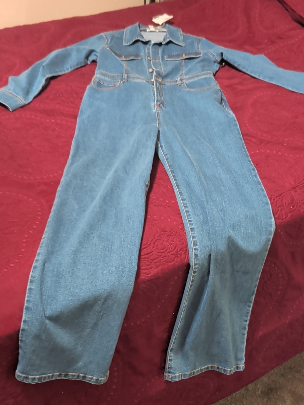 Forever 21 Light Blue Denim Wide-Leg Jumpsuit